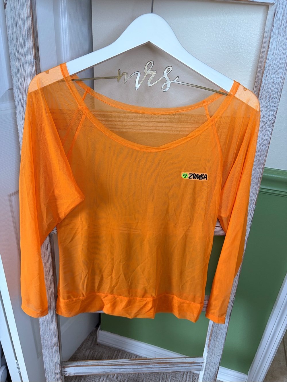 💃 Zumba Orange Sheer Mesh Long Sleeve Top - no tags (estimate S/M)